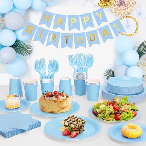 Light Blue Paper Plates and Napkins Party Supplies, Include 9’’Disposable Blue Plate, 7’’Dessert Plates Cups Napkins Forks for Baby Shower, Wedding, Birthday Decorations, Serves 25 - Image 6