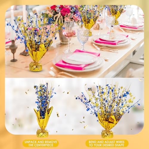 6 Pack Metallic Foil Spary Centerpieces for Tables, Gold Navy Blue Centerpieces for Tables Decorations, Star Brust Table Centerpieces for Birthday Graduation Wedding Baby Shower Party - Image 2