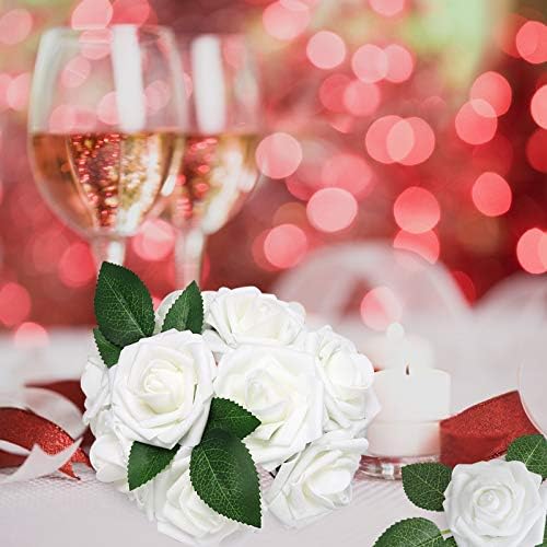 AmyHomie White Rose 50pcs Real Looking Artificial Flowers w/Stem - Image 6