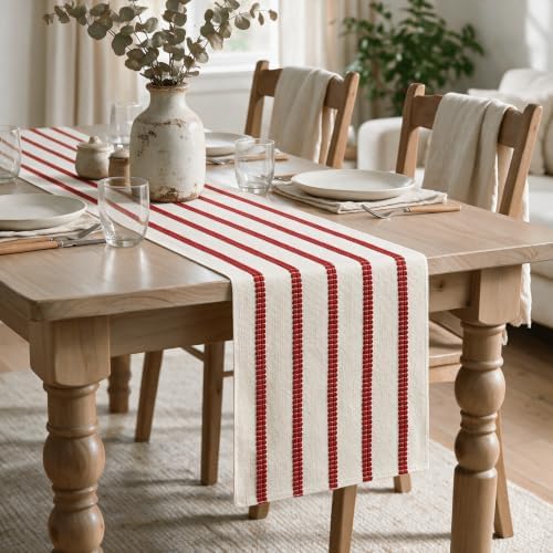 Artoid Mode Red Farmhouse Woven Stripe Christmas Table Runner, Seasonal Holiday Boho Rustic Kitchen Dining Table Decoration for Home Party Decor 12x60 Inch - Image 4
