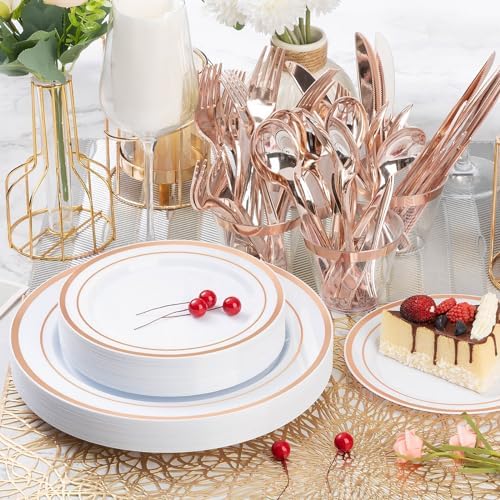 BESTVIP 600 Pcs Rose Gold Plastic Dinnerware Set for 100 Guests - Image 7