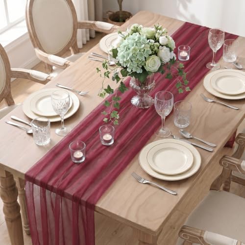 Artoid Mode Burgundy Gauze Table Runner 28x120Inch, Seasonal Sheer Kitchen Dining Holiday Wedding Birthday Baby Shower Table Decor for Home Party - Image 4