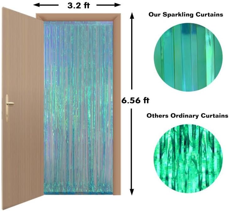 Melsan Iridescent Blue Fringe Backdrop Party Streamer Decorations - 3.2 x 6.5 ft Tinsel Backdrop Foil Curtains for Gender Reveal Under The Sea Ocean Theme Birthdays Parties - 2 Packs - Image 6