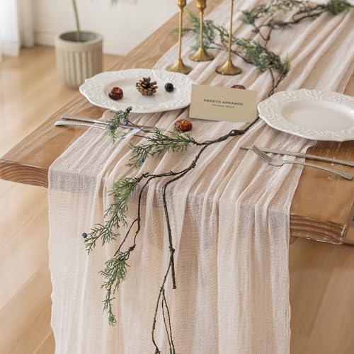 3Pcs Light Beige Cheesecloth Table Runner 120 Inches for Party Home Decor by KEKETOARRANGE