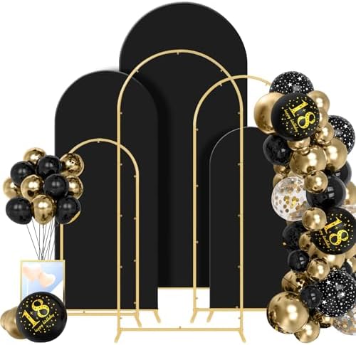 Set of 3 Wedding Arch Backdrop Stand,4+5+6 FT，Small Metal Arch Frame with 3 Black Backdrop Covers,Easy Setup for Birthday Baby Shower Anniversary Dessert Table Decoration by mekpiwu