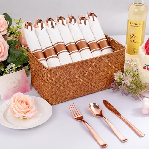 50Pack Pre Rolled Rose Gold Plastic Silverware Heavy Duty for Party - Image 4