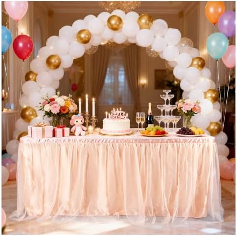 THARAHT Tulle Table Skirt 9FT 270CM Long for Rectangle Tables Round Tables Ruffle Desk Skirt for Princess Girls Birthday Party Cake Dessert Decorations Table Skirt by THARAHT