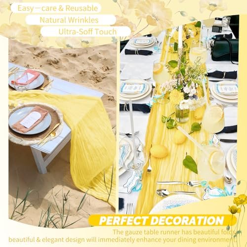18 Pack Light Yellow Cheesecloth Table Runner 17x108 Inches Boho Home Decor - Image 6
