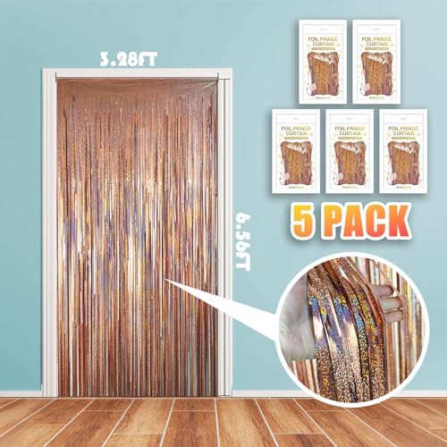 5 Pack 3.28ft x 6.56ft Glitter Rose Gold Tinsel Foil Fringe Curtains, Photo Booth Backdrop Party Decorations for Birthday Wedding Baby Shower Galentines Bachelorette New Years - Image 2