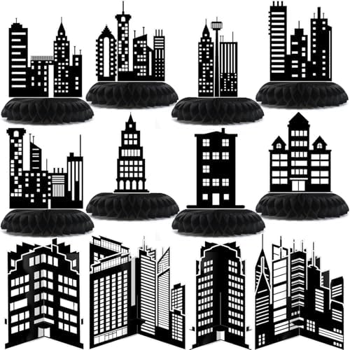 Pickmesh 12 Pieces Hero Party Decorations City Skyscraper Honeycomb Centerpieces Table Decorations Skyline Buildings Table Topper for Hero Birthday Skyscraper Party Supplies by Pickmesh