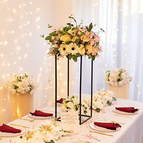 Sziqiqi Black Geometric Centerpiece Flower Stand with Plate, 2Pcs, 23.6in - Image 3