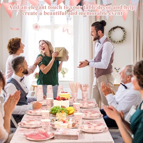 Funnymoom 452 Pcs Retirement Party Decorations for Women, Rose Gold Happy Retirement Paper Plates Napkins Cups Tablecloth Cutlery Straws for Women Say Goodbye Party Supplies, Serves 50 Guests - Image 4