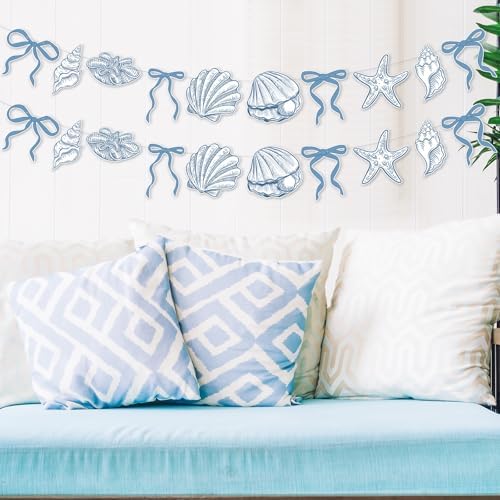 Oudain 2 Pack Blue Bow Seashell Starfish Banner 6.56 Ft Ocean Beach Decor - Image 6