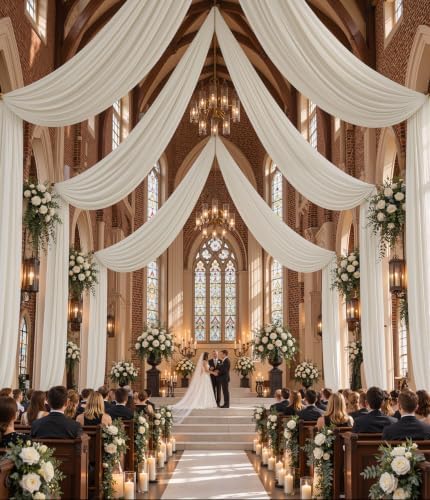 10ftx30ft Beige Ceiling Drapes for Wedding Parties by DOMOVAPartyDecorations