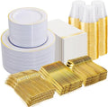 NOCCUR 700PCS Gold Plastic Plates - Gold Disposable Dinnerware Set for 100 - Include 200 Dinner/Dessert Plates, 300 Cutlery, 100 Cups, 100 Napkins, Idea for Wedding/Party/Fall/Thanksgiving by NOCCUR