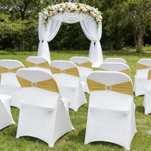 Spandex Chair Sashes Bands, Gold, 50PCS - Image 2