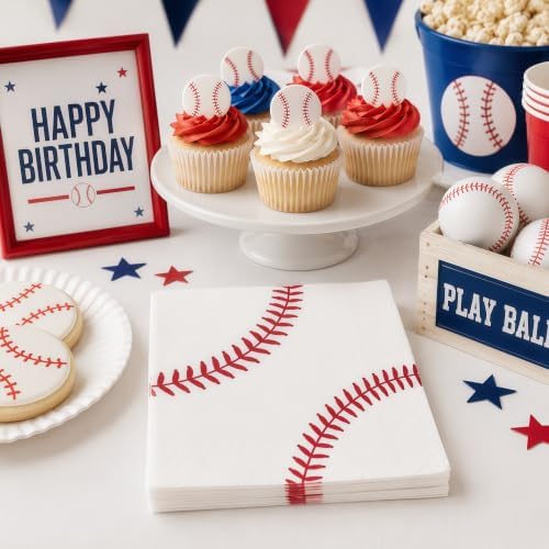 50PCS Baseball Napkins 13 x 13 Inches, Baseball Themed Paper Napkins Luncheon Dessert Cocktail Napkins Disposable for Kids Sports Birthday Party Decorations (Baseball) - Image 5