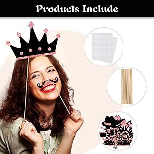 Zonon 24 Pcs Funny Photo Booth Props Set Black Gold Birthday,Rose Golden - Image 2