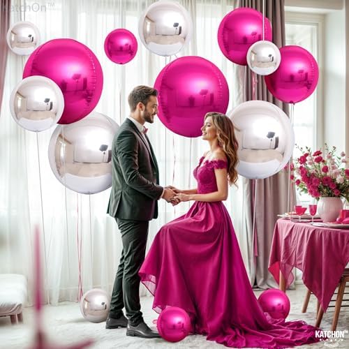 KatchOn Hot Pink and Silver Balloons - 22 Inch Pack of 14, Wedding Decor - Image 2