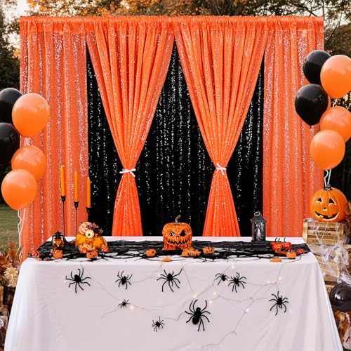 Orange Party Decor Sequin Curtains 4Pcs 2FTx8FT Halloween Photo Backdrop Wedding Glitter Fabric Backdrops Birthday Party Background Christmas Home Decoration - Image 6