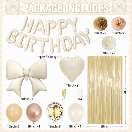 White Gold Birthday Decorations for Girls Women, Happy Birthday Balloons - Image 2