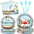 96Pcs A Little Fisherman Is On The Way Plates and Napkins Baby Shower Party Decorations Gone Fishing Dessert Disposable Plates It's A Boy Tableware Set for 24 Guests Baby Boy Birthday Party Supplies by CHUNNIN
