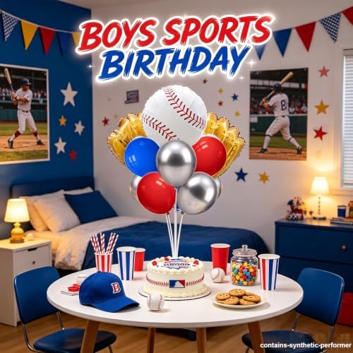 Baseball Party Decorations, 4 Set Red Blue Silver Balloon Stand - Image 2