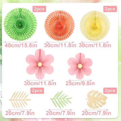 SUNBEAUTY Paper Flowers Pink and Green Party Decorations Hanging Fans Spring Summer Decor for Wall Wedding Backdrop Bridal Shower Birthday - 9Pcs - Image 2
