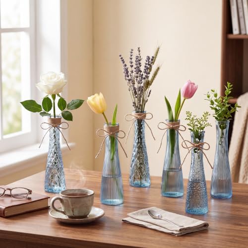 Set of 12 Blue Glass Bud Vases for Centerpiece, Assorted - Image 4