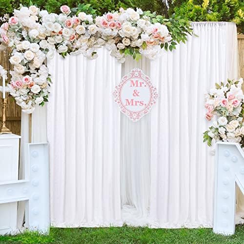 Party Backdrop Curtains 2 Panels 4ftx8ft White Sequin Photo Backdrop Glitter Fabric for Wedding Birthday Party Background Drapes Christmas Decorations - Image 5