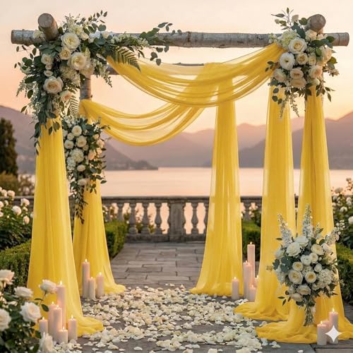 Pack of 2 Wedding Arch Drape Panel Fabric 30" x 30ft - Gold - Image 4