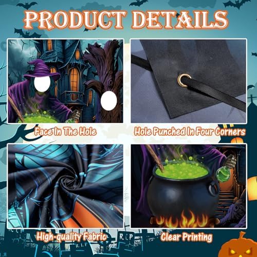 Lunmon 6x4 ft Halloween Backdrop Halloween Party Face Cutout Holes - Image 3