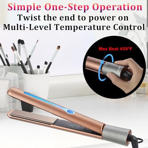NITION Ceramic Tourmaline Hair Straighteners LCD Flat Iron MCH 10s Fast Heating Up. 1" Smooth 3D Floating Plate Healthy Straightening Tools. Travel Pouch Bag. Dual Voltage. Luxury Gift Box - Image 6