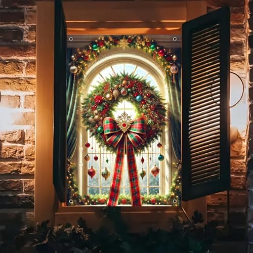 BlissYard Holiday Xmas Window Decor Cover 32x47 Inch Fabric - Image 2