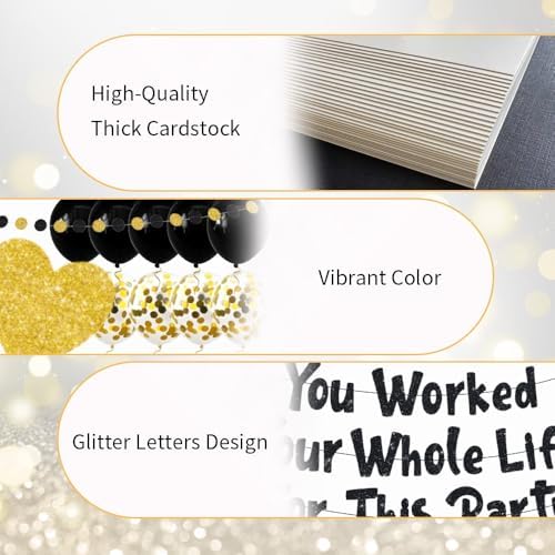 You Worked Your Whole Life For This Party Banner Black Gold Glittery Retirement Party Decoration Set Funny Retirement Sign Gifts for Women Men Employee Coworker Office Retired Balloon Garland Decor - Image 4