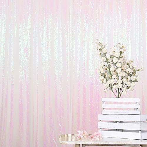 ShinyBeauty Photo Booth Backdrop - Iridescent White Sequin 8FTX10FT Sparkle Backdrop for Baby Shower & Birthday - Image 5