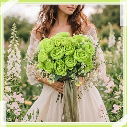 Geosar 16 Bundles Artificial Peonies Flowers,Olive Green - Image 4