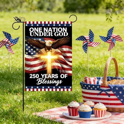 250th Anniversary 4th of July Garden Flag, Patriotic Religious American Eagle Cross Pattern Double Sided Yard Flag, 12x18 Inch Outdoor Decor for Independence Day Lawn Patio Home - Image 5