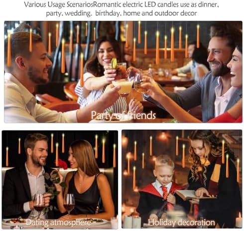 kakoya Flameless Floating Candles with Wand，20 Pcs Magic LED Hanging Taper Candles，Flickering Battery Operated Taper Candle with Wand Remote for Halloween Decorations Best Gift(Orange) - Image 6