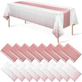 Disposable Plastic Tablecloth (White and Rose Gold Dot) And Satin Table Runner (Rose Gold) Set for Wedding Birthday Baby Shower Anniversary Christmas New Year Party, 16 Pack by MASHAN