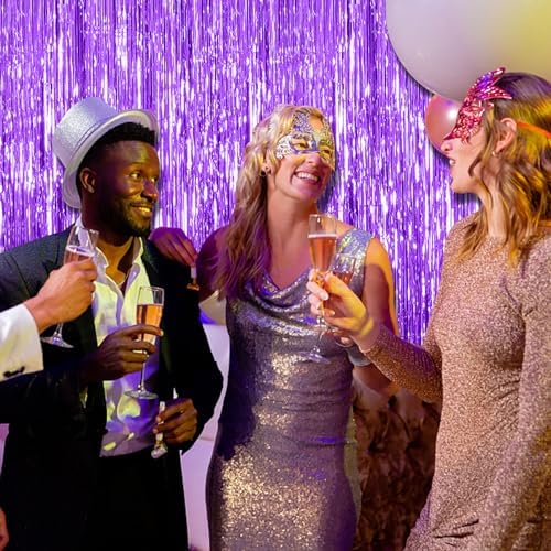 2 Pack Foil Curtain Backdrop Purple Metallic Tinsel Foil Fringe Curtains Photo Booth Props for Birthday Wedding Engagement Baby Shower Bachelorette Christmas Holiday Celebration Party Decorations - Image 2