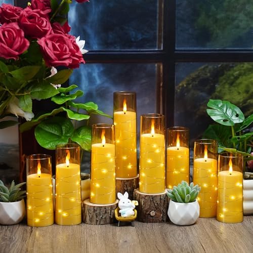 Nimiko Flickering Flameless LED Candles,Battery Operated Candles 24 Pcs with Embedded Star String,Acrylic LED Pillar Candles with Remote,Suitable for Home Decoration to Create an Atmosphere (Gold) - Image 5