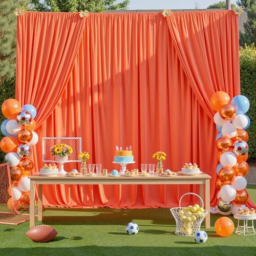 20ftx10ft Wrinkle Free Orange Backdrop Curtains for Parties, Silky Polyester Photo Backdrop Drapes 4 Panels 5x10ft Back Drop Cloth for Wedding Birthday Baby Shower Photography Background - Image 3