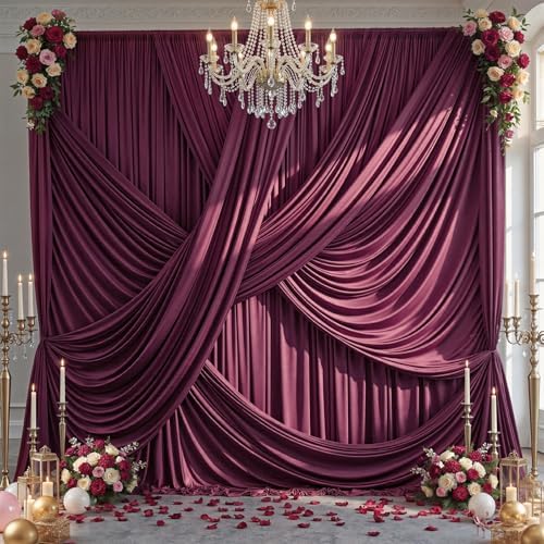 20x12 ft Burgundy Backdrop Curtains for Weddings, Birthdays and Photos by PartyVillage