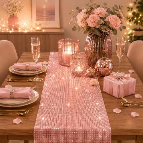 Disco Party Decorations - Pink Glitter Disco Table Runner - Image 3
