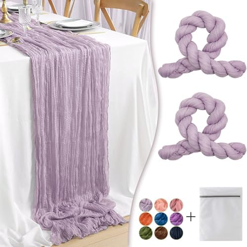 Lilac Cheesecloth Table Runner 2 Pack 35" Boho Gauze 120 inches Long Runner Rustic Sheer Fabric Bulk for Baby Shower Wedding Bridal Birthday Party Picnic Table Decorations by Waligoy