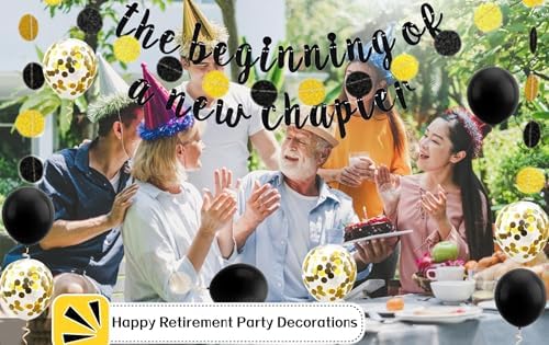 The Beginning of a New Chapter Banner Funny Farewell Graduation Farewell Moving Away Happy Retirement Party Decorations Supplies Glitter Hanging Garland Kit Balloons Bunting Backdrop Adult Black Gold - Image 7