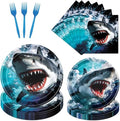 Shark Birthday Party Decorations - 96 Pcs Shark Birthday Plates Napkins Forks Tableware Set Decor, Ocean Under the Sea Dinnerware Set for Summer Boys Baby Shower Serves 24 by Pinglooko