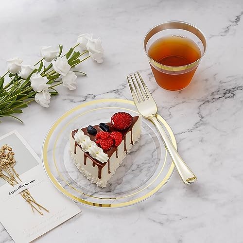 BESTVIP 300PCS Plastic Dinnerware Set, Clear Gold Disposable Plates - Image 4