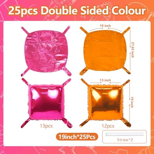 NISOCY 25PCS Rose Red and Orange Square Foil Balloons Wall Backdrop - Image 2